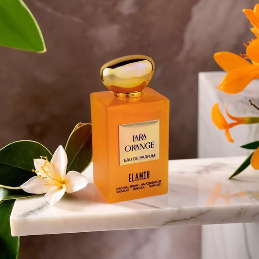 Tropischer Damenduft von El Amir – Lara Orange mit Kokos, Mango & Vanille in stilvollem Flakon und Box