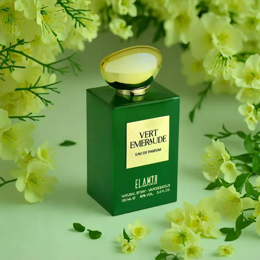 El Amir Vert Emeraude Parfum 100 ml – grüner, floraler Duft in smaragdgrüner Flasche mit goldener Kappe