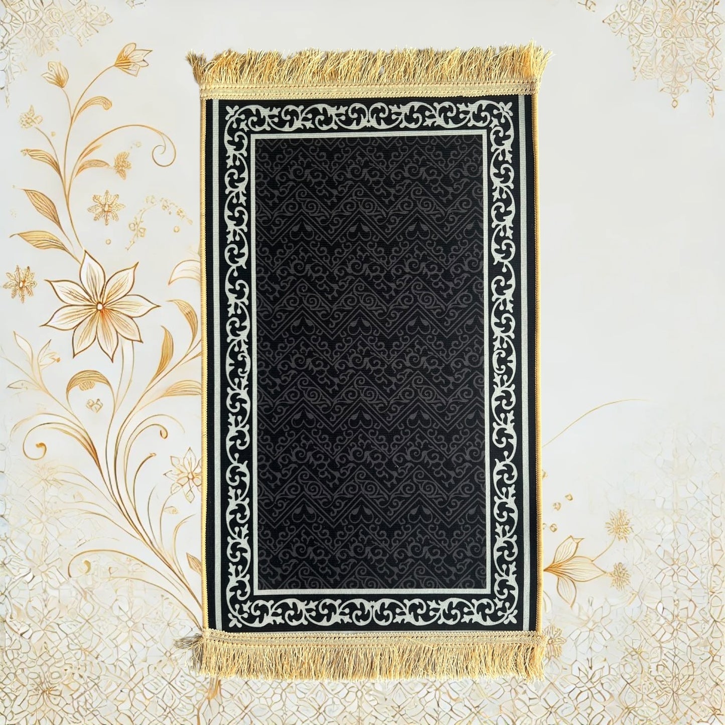 Kinder Gebetsteppich Seccade - rutschfest – Mekka, Moschee, weißes Muster – 75×45 cm