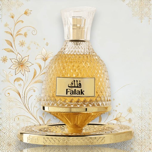 Duftnoten von Nusuk Falak: cremiger Auftakt aus Karamell und braunem Zucker, warmes Herz aus Toffee und Vanille, weiche Moschus-Basis.