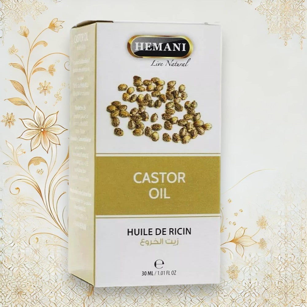 Rizinusöl von Hemani in Braunglasflasche – ideal für Wimpern, Augenbrauen & Anti-Aging