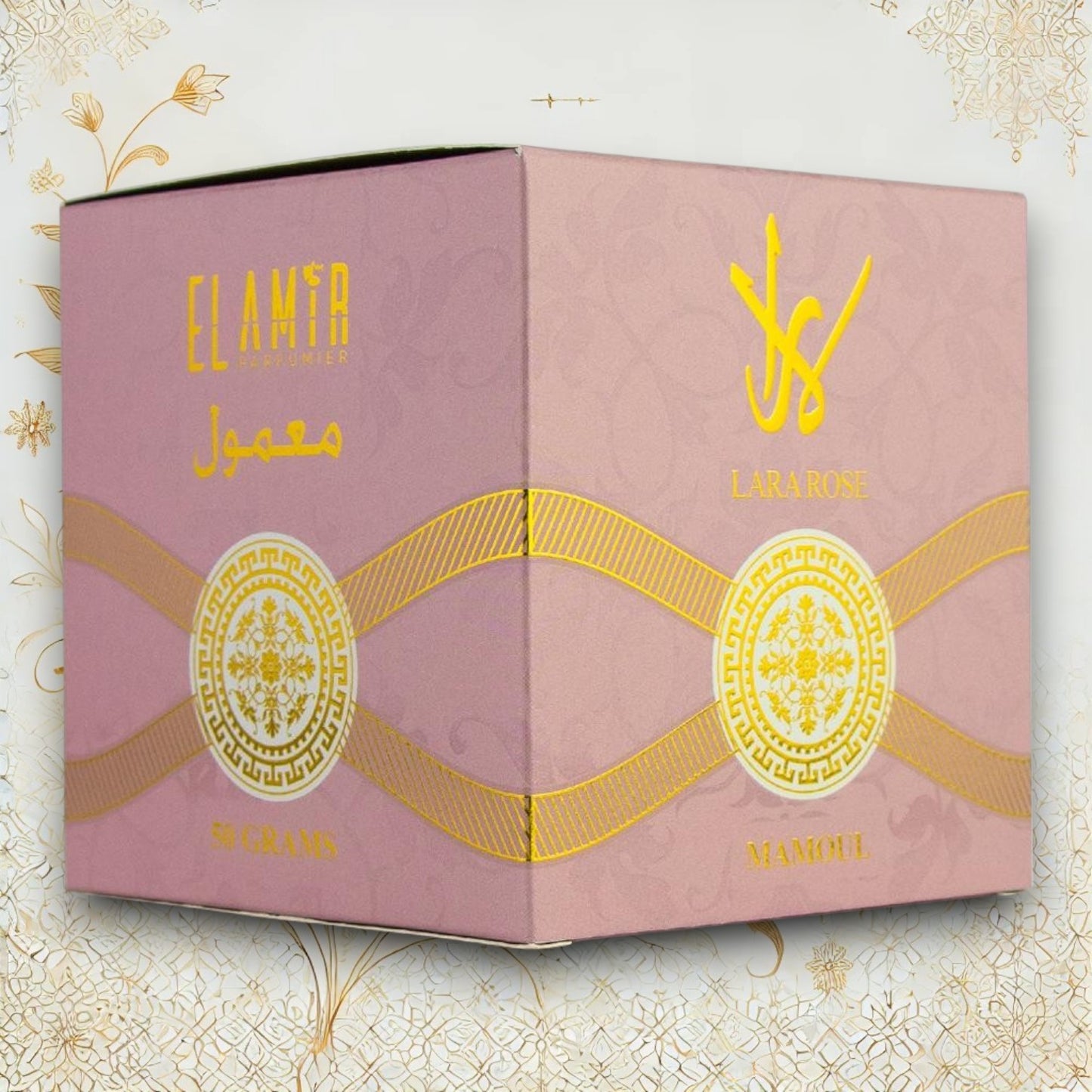 Verpackung von El Amir Lara Rose Bakhoor – luxuriöser Weihrauch