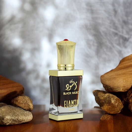 Luxuriöser El Amir Black Musc Flakon mit goldener Kappe – 12 ml Parfümöl