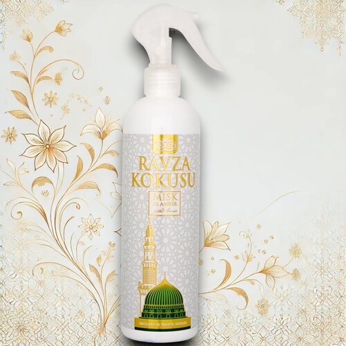 Hochwertiges Medina Ravza Duftspray in praktischer 400ml Sprühflasche. Perfekt für Textilien, Teppiche und Wohnräume, mit langanhaltendem orientalischem Duft aus Moschus und Amber