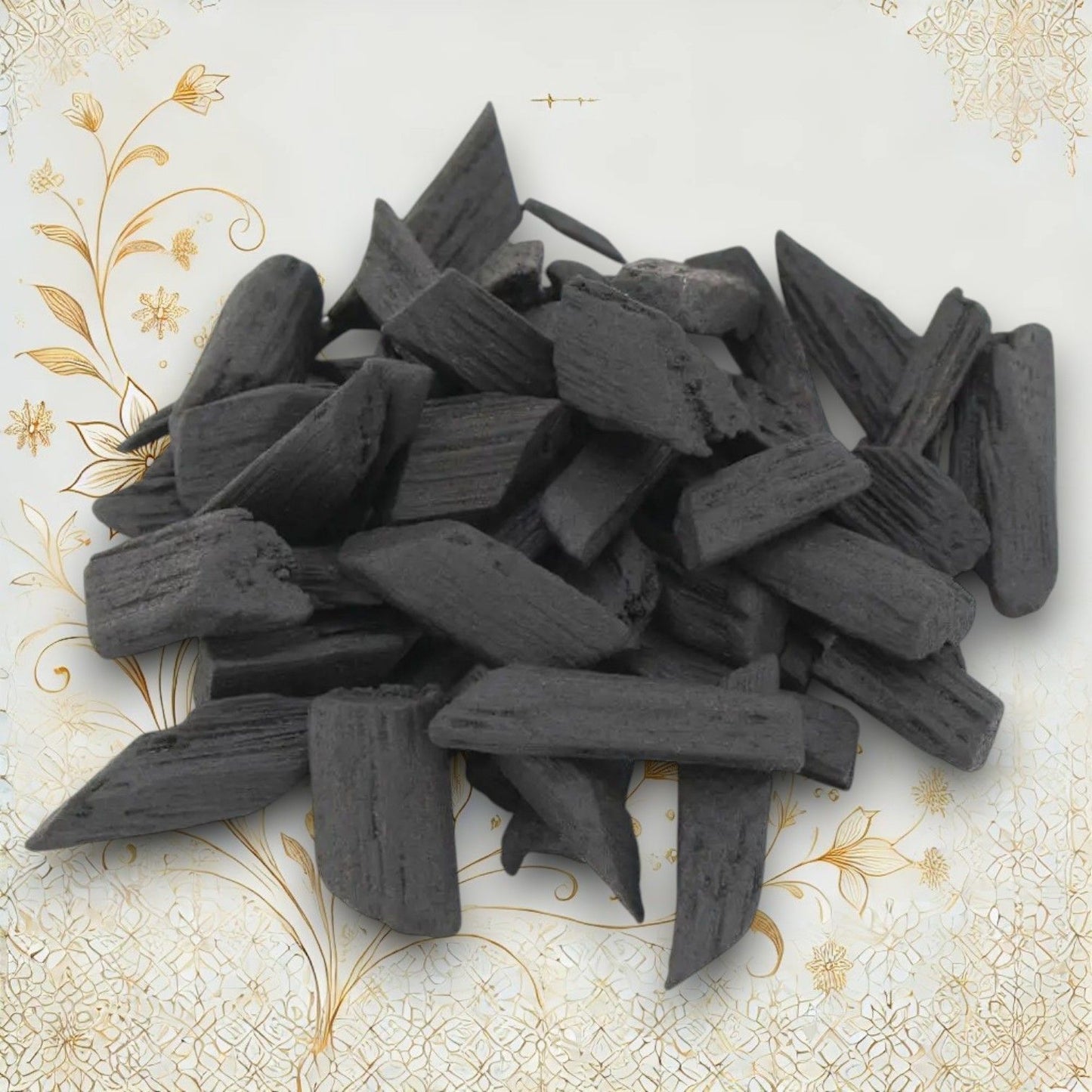Nahaufnahme von Agarholzspänen des Bakhour Muattar Romancia