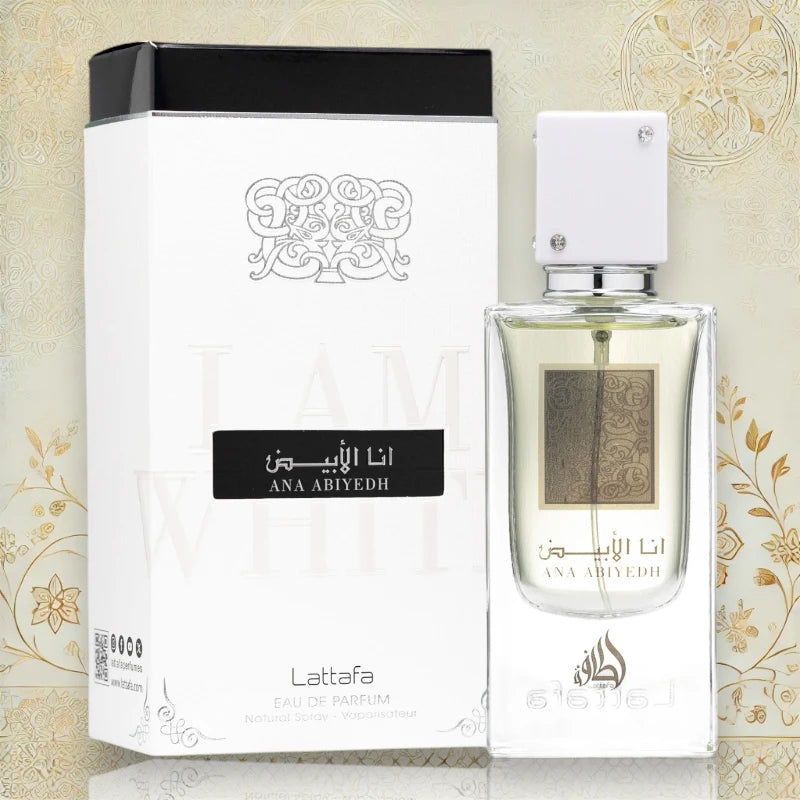 Flakon des Lattafa Ana Abiyedh Eau de Parfum – frischer Unisex-Duft.