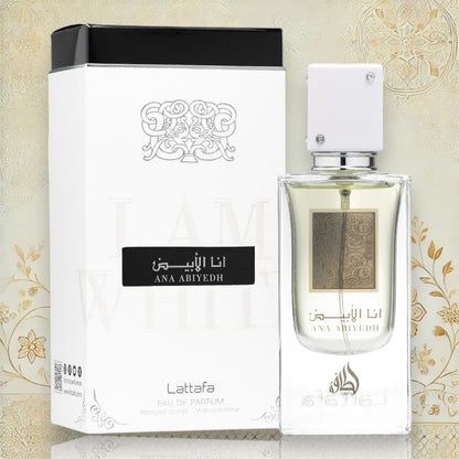 Flakon des Lattafa Ana Abiyedh Eau de Parfum – frischer Unisex-Duft.