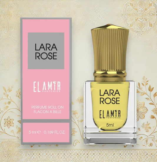  Das El Amir LARA ROSE Parfümöl eröffnet mit einer zarten Kombination aus Mandarine, Heliotrop und Orchidee, die eine verführerische Frische verleiht