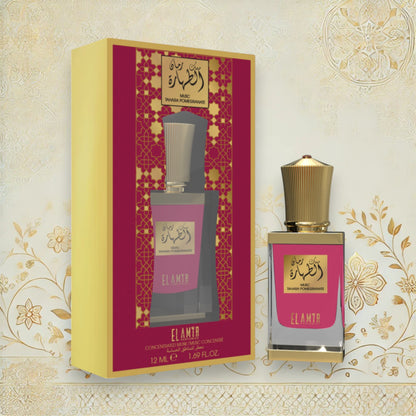Flasche und Verpackung von El Amir Musk Tahara Granatapfel Parfümöl 12 ml mit orientalischem Design