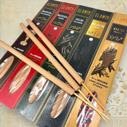 El Amir Räucherstäbchen Royal Bakhoor, Rose & Oud – Set mit 3 dicken Sticks pro Sorte

