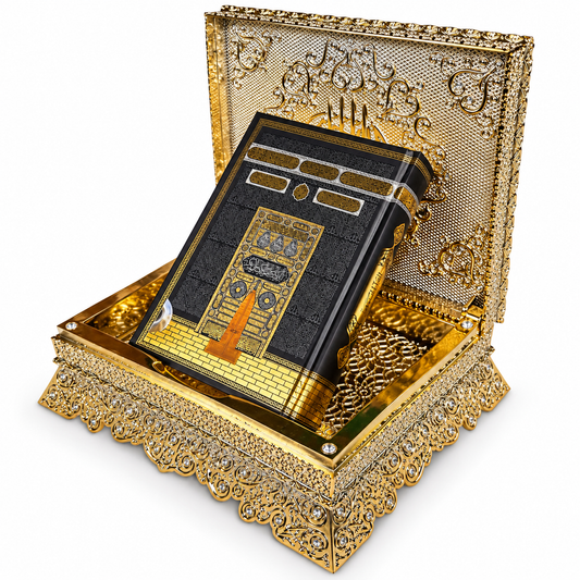 Goldene Koranbox mit arabischem Koran & QR-Hörfunktion