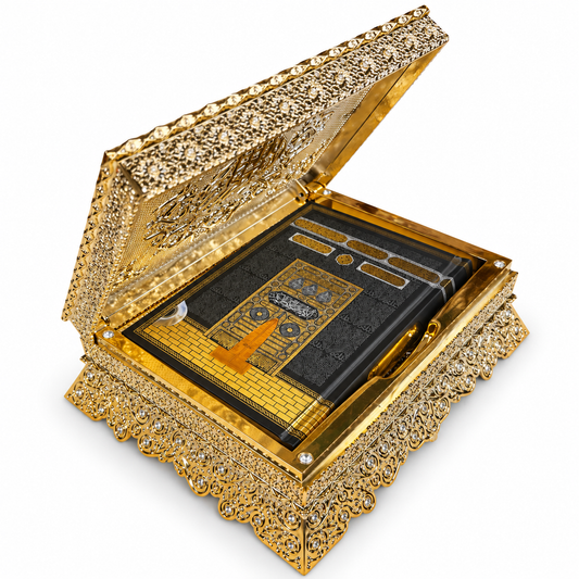 Goldene Koranbox mit arabischem Koran & QR-Hörfunktion