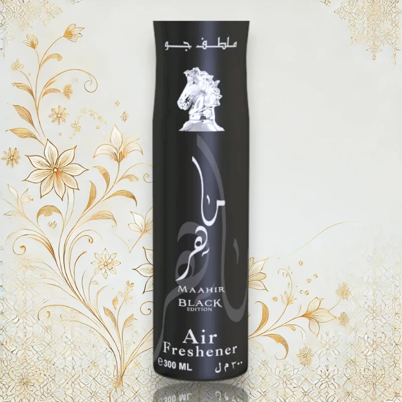 Maahir Black Raumspray – Raumduft und Lufterfrischer mit holzig-harzigem Duft von Sandelholz, Patchouli und Vanille, 300 ml.