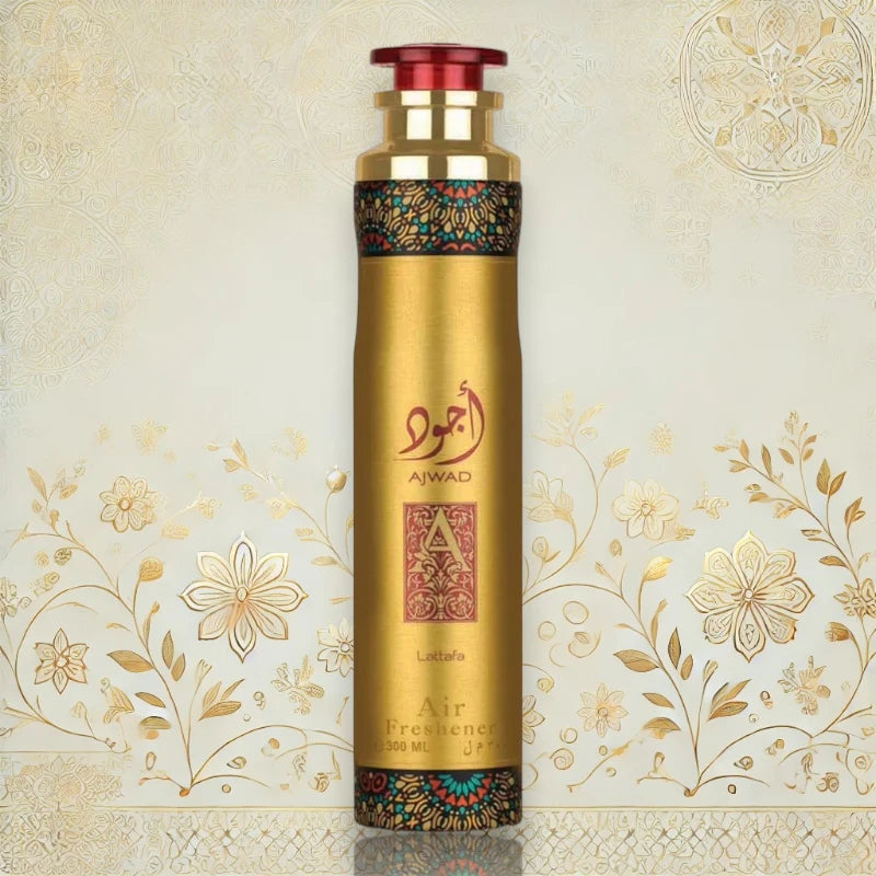 Ajwad Raumduft mit fruchtigem Start, Rose-Jasmin-Herz und sinnlicher Basis aus Vanille, Moschus und Amber.