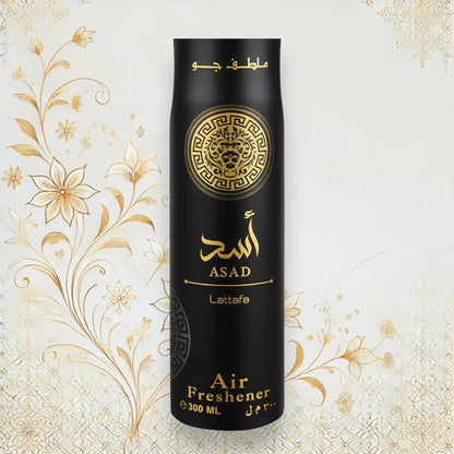 Raumspray Lattafa Asad mit warmen Amber- und Vanille noten für eine stilvolle Raumatmosphäre