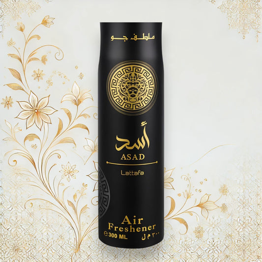 Raumspray Lattafa Asad mit warmen Amber- und Vanille noten für eine stilvolle Raumatmosphäre