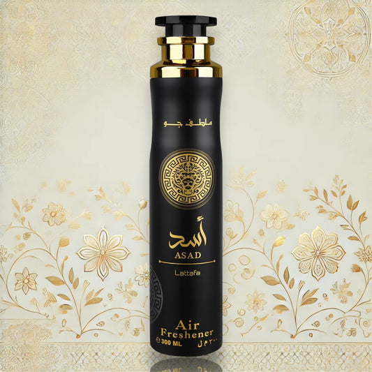 Lattafa Asad Raumspray mit frisch-holzigem Duftprofil aus Ananas, Tabak, Kaffee und Vanille