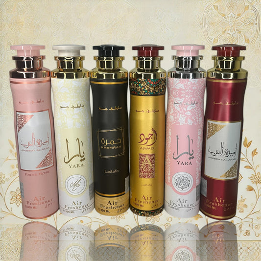 Lattafa Bestseller Raumspray Set mit sechs verschiedenen Raumdüften à 300 ml für Wohnräume, Büro und Auto