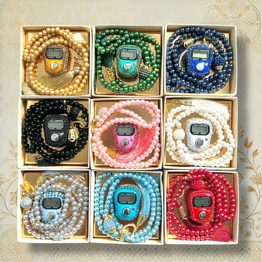 99er Gebetskette mit Strass-Digitalzähler – 9 Farbvarianten im Überblick