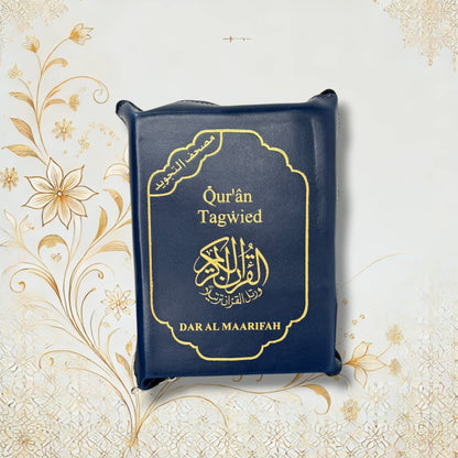 Quran Tajweed 13×17 cm mit Reißverschluss-Tasche in Blau – Arabisch Deutsch Lautschrift