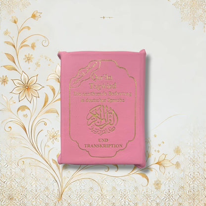 Quran Tajweed 13×17 cm mit Reißverschluss-Tasche in Rosa – Arabisch Deutsch Lautschrift