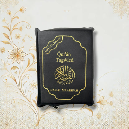 Quran Tajweed 13×17 cm mit Reißverschluss-Tasche in Schwarz – Arabisch Deutsch Lautschrift