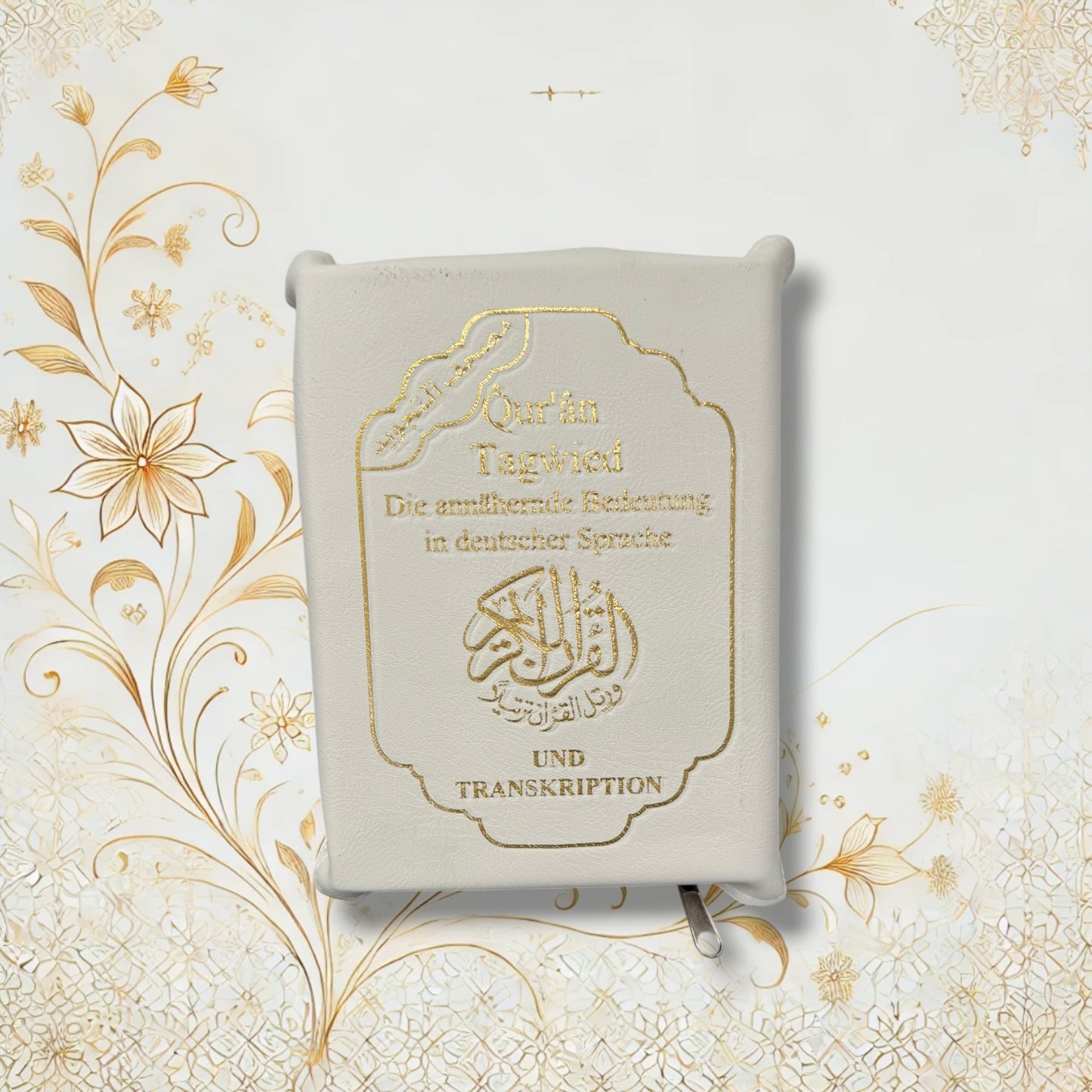 Quran Tajweed 13×17 cm mit Reißverschluss-Tasche in Weiß – Arabisch Deutsch Lautschrift