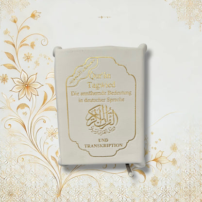 Quran Tajweed 13×17 cm mit Reißverschluss-Tasche in Weiß – Arabisch Deutsch Lautschrift