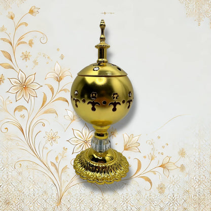 Goldfarbener Räucherhalter mit klassischem Design zur Nutzung mit Weihrauch und Kohle.