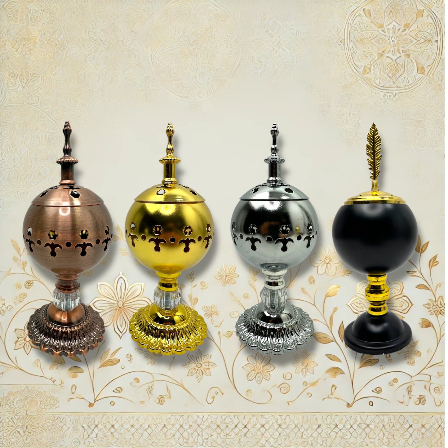 Übersicht aller verfügbaren Farben des orientalischen Räucherhalters.