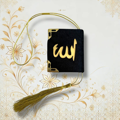  Schwarzer Mini-Quran mit goldener „Allah“-Schrift, dekorativ für Auto-Innenraum