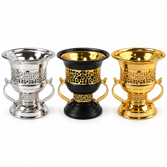 El Amir Weihrauchbrenner – Silber links, Schwarz-Gold in der Mitte und Gold rechts