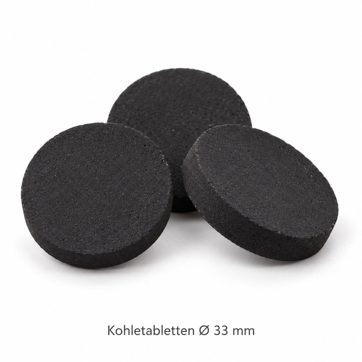 Detail der runden H2 Räucherkohletabletten mit 33 mm Durchmesser