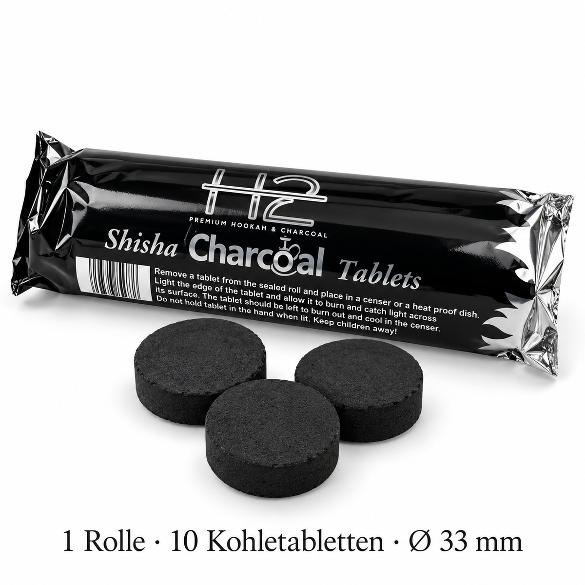 H2 Weihrauchkohle, eine Rolle mit zehn selbstzündenden Kohletabletten, Durchmesser 33 mm