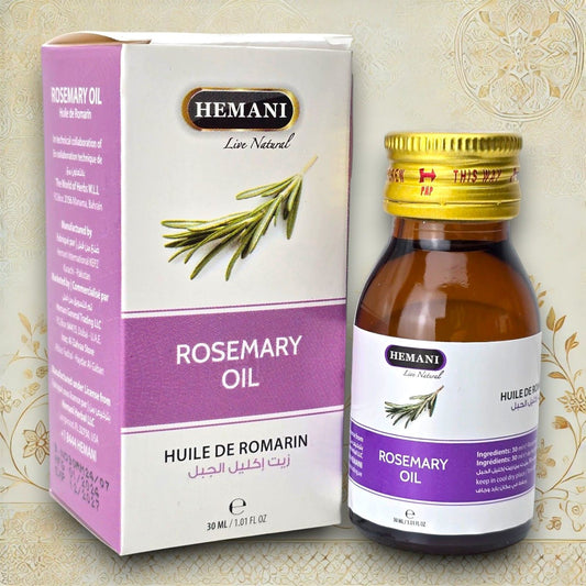 Hemani Rosmarin Öl 30ml Flasche – Natürliches Haar- & Hautpflegeöl, fördert Haarwachstum & beruhigt die Kopfhaut.
