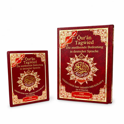 Tajweed Koran mit deutscher Übersetzung und Lautschrift – kleine und große Ausgabe mit rotem Cover