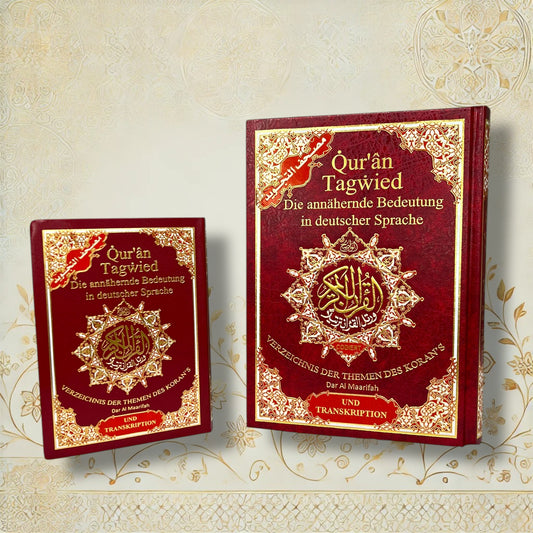 Tajweed Koran mit deutscher Übersetzung und Lautschrift – kleine und große Ausgabe mit rotem Cover