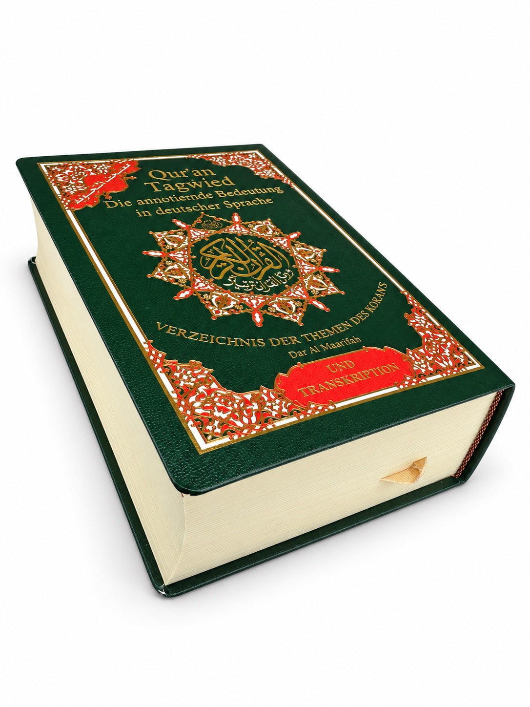 Kleiner Tajweed Koran mit deutscher Übersetzung und Lautschrift, 13 × 17 cm – grün liegend